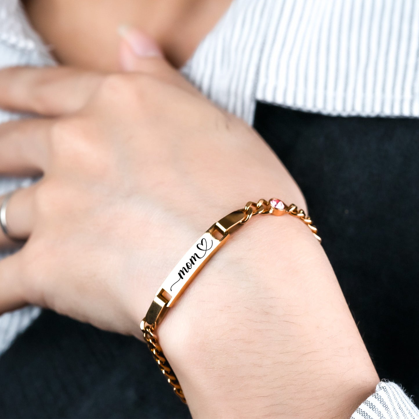 Bracelet Gift For Mom Grandma - Personalized Stainless Steel Engraved Name Bracelet