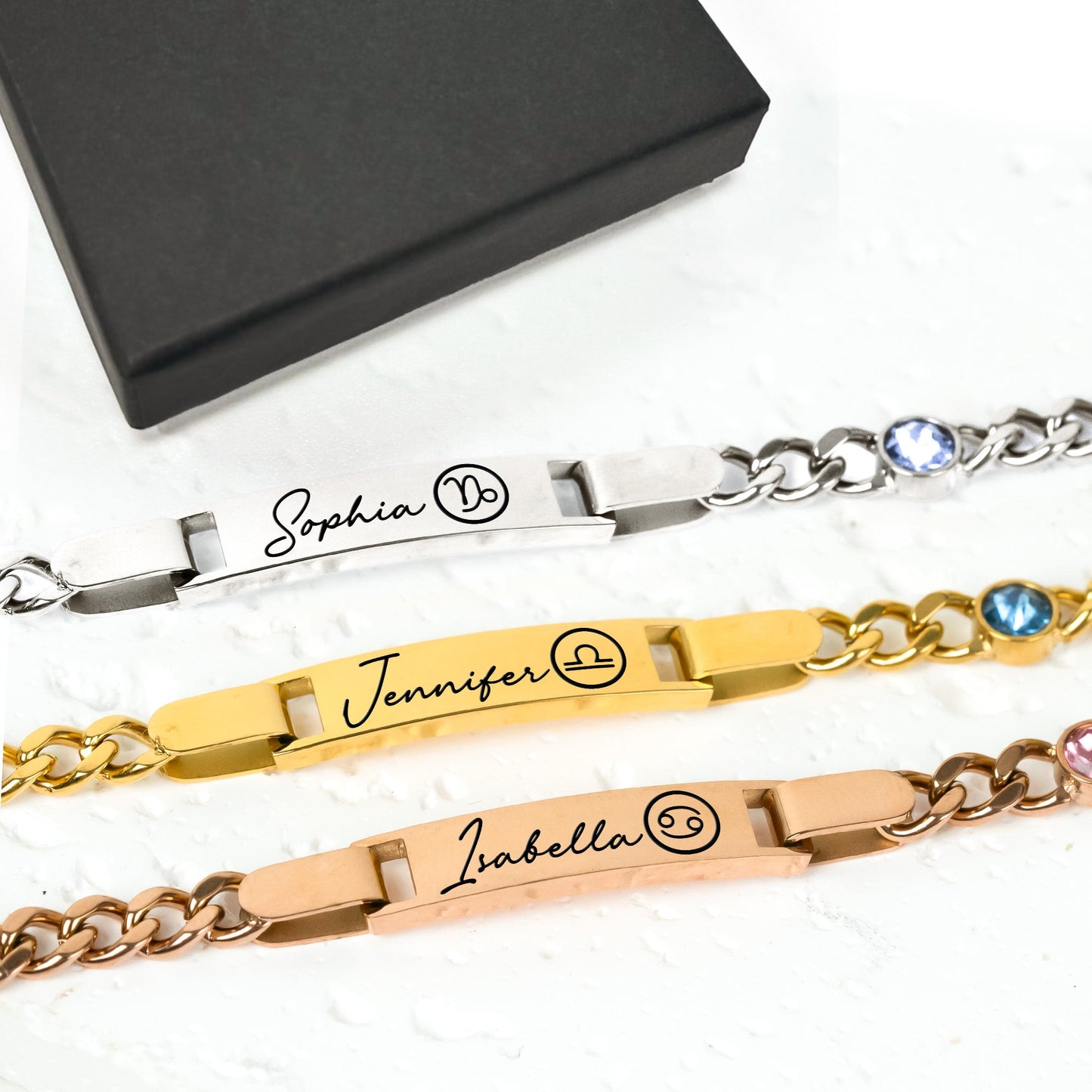 Custom Zodiac And Name - Personalized Stainless Steel Engraved Name Bracelet