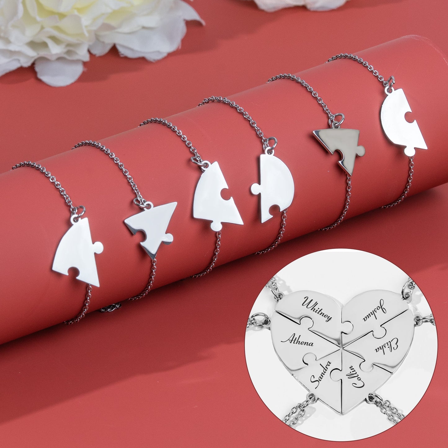 Engraved Names - Personalized Heart Puzzle Bracelet