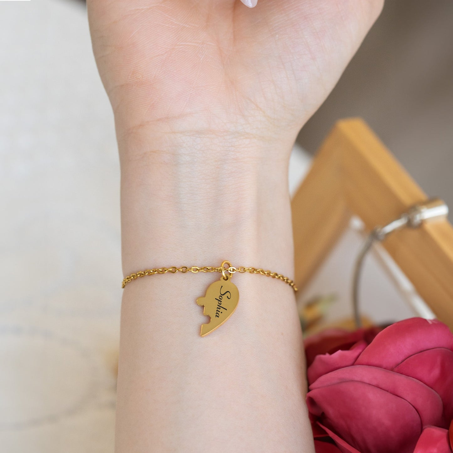 Engraved Names - Personalized Heart Puzzle Bracelet