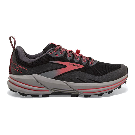 Women's Brooks Cascadia 16 GTX, Black/Blackened Pearl/Coral, 7.5 B Medium